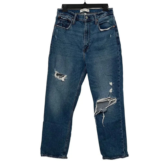 Abercrombie Ankle Straight Ultra High Rise Curve Love Medium Destroy Size 10L 30 - Picture 2 of 13